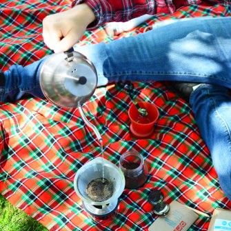 Camping coffee with Ultramesh pour over and Marrakesh kettle pouring water