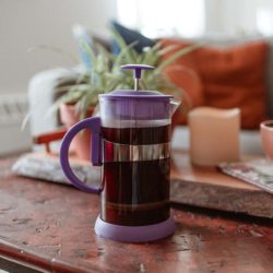 zurich purple colourful french press coffee maker with dual filter lid and silicone base