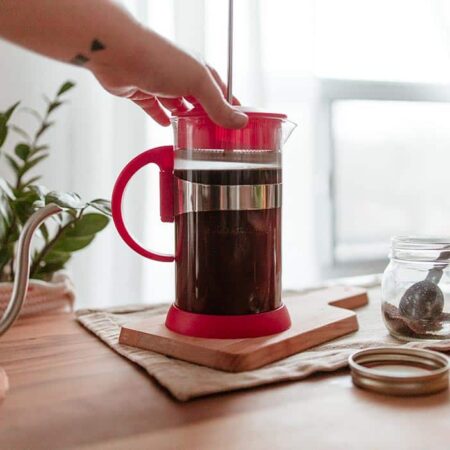 zurich red colourful french press coffee maker with dual filter lid and silicone base