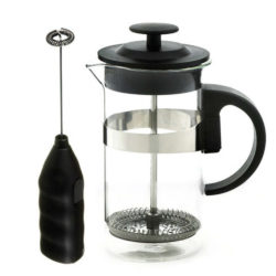 cafe au lait black french press and frother grosche