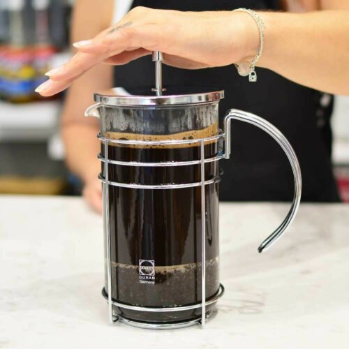 premium french press coffee maker with chrome details, durable chrome frame and borosilicate glass beaker, tea and coffee press, GROSCHE Madrid how to clean