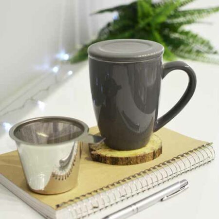 GROSCHE grey kassel infuser mug ceramic with tea infuser