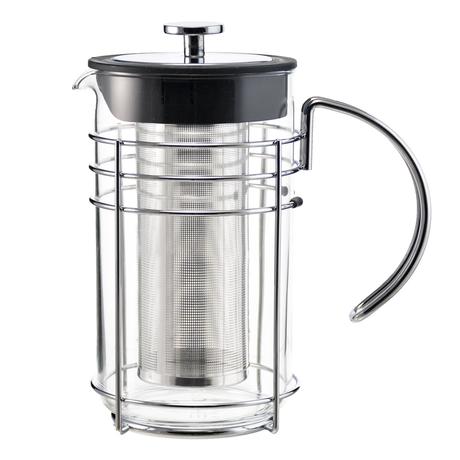 premium french press coffee maker with chrome details, durable chrome frame and borosilicate glass beaker, tea and coffee press, GROSCHE Madrid 4-in-1 maker