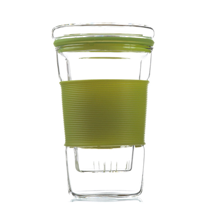 infuz tea infuser glass cup with glass lid green