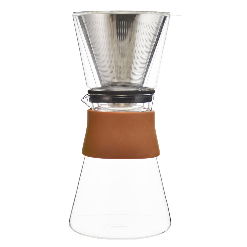 pour over coffee maker, pour over coffee with reusable filter, fine mesh stainless steel coffee filter, coffee carafe pour over set, pour over manual coffee brewer, double walled glass, GROSCHE Amsterdam