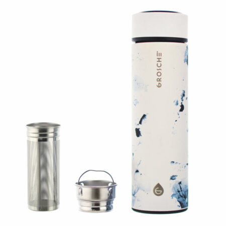 GROSCHE-Chicago-vacuum flask tea infuser bottle Stainless-Steel-double-walled-infuser-vacuum-bottles-425-ml-all-white-marble-GR-368