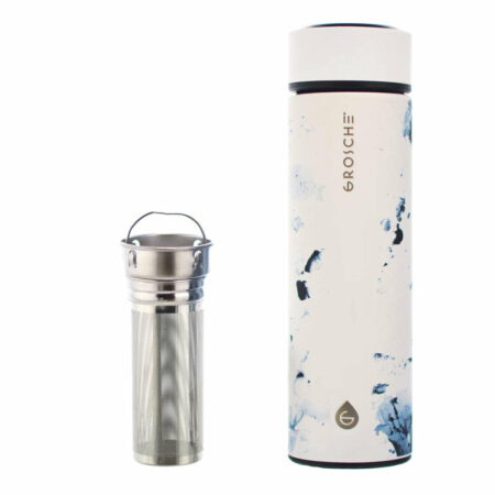 GROSCHE-Chicago-vacuum flask tea infuser bottle Stainless-Steel-double-walled-infuser-vacuum-bottles-425-ml-all-white-marble-GR-368---joined-infuser