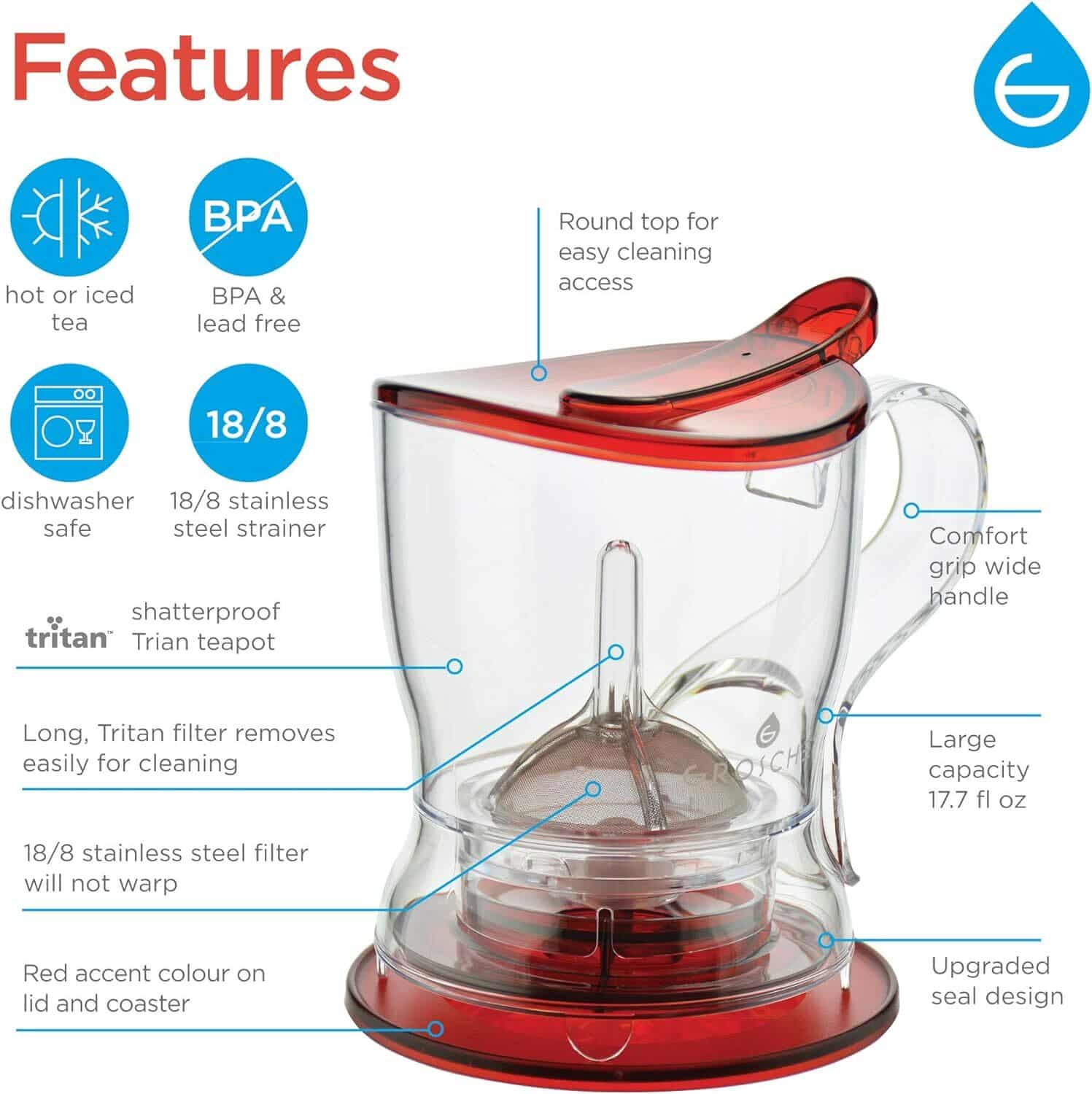 GROSCHE Aberdeen clear teapot with infuser steeper tea maker perfect tea maker infuser steeper