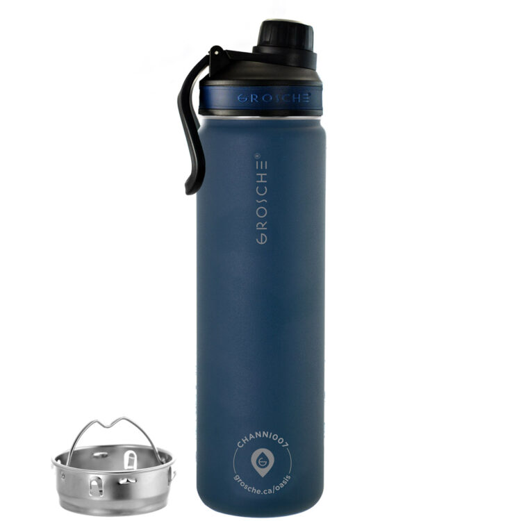 mountain blue oasis insulated infusion bottle travel flask for hot and cold drinks sports lid