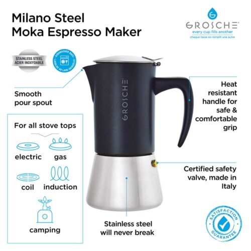 milano stainless steel moka pot stovetop espresso maker manual coffee brewer for espresso at home