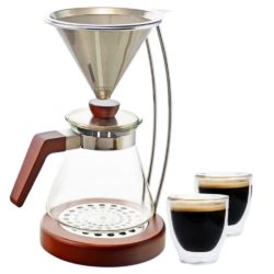 frankfurt pour over coffee maker manual coffee brewer with wooden detail stand and reusable filter