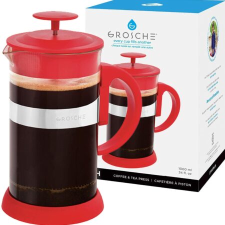 Grosche Zurich French press coffee maker 8 cup size red cafetiere coffee press