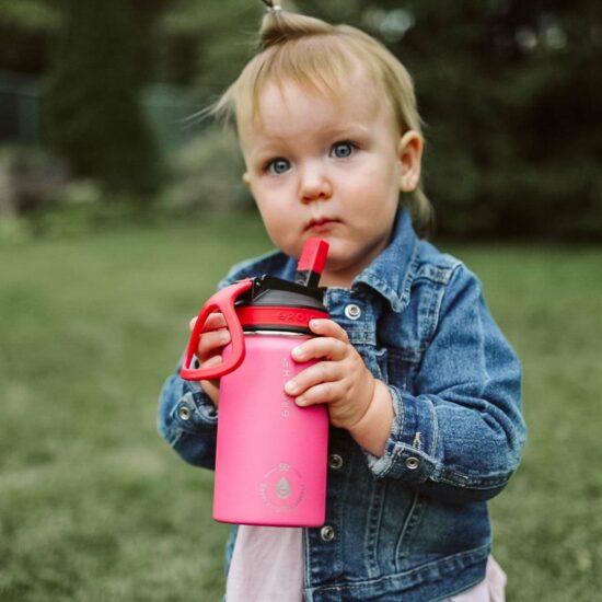 lil chill kids water bottle, stainless steel water bottle with sippy lid for kids, kids flask, kids insulated bottle, insulated canteen, 12 oz water bottle, GROSCHE lil chill pink
