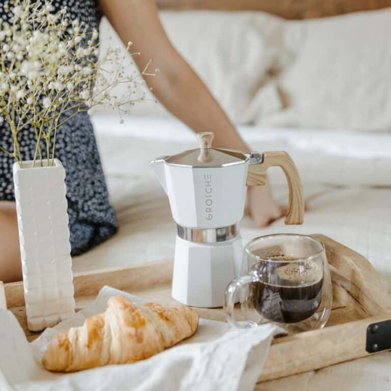 Milano Stovetop Espresso Maker White Pouring Coffee At Home, Moka Pot