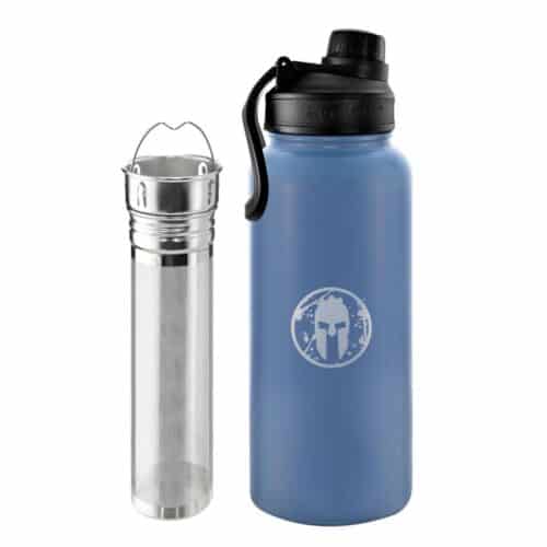 Spartan race water bottle with helmet. Chicago Steel insulated water bottle, blue 32oz
