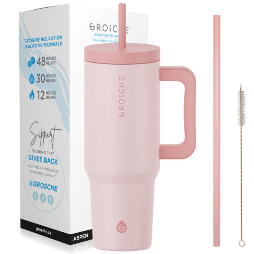 ASPEN Insulated 40 oz straw tumbler, 40 oz tumbler with handle and straw, Pink