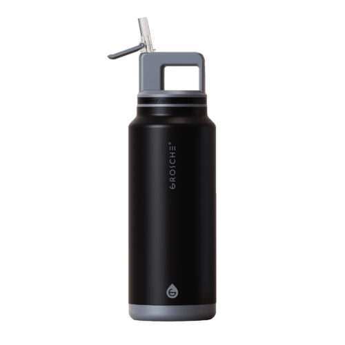 ALPINE Insulated Water Bottle, Water Bottle with Straw, Black