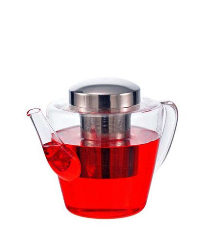 GROSCHE SICILY Loose-Leaf Teapot Side view with tea glass teapot with infuser Grosche Sicily