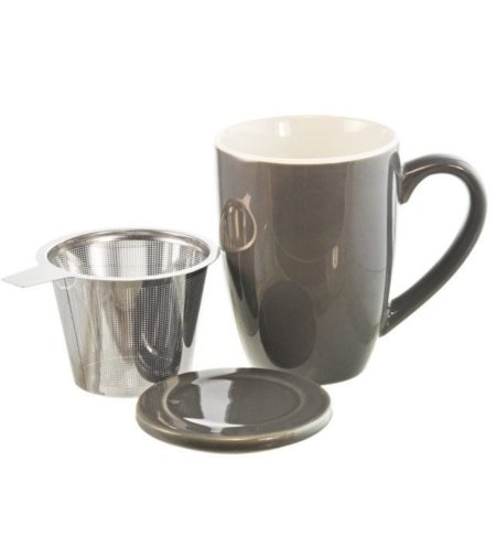 GROSCHE KASSELceramic Tea infuser Mug With Stainless Steel Infuser in Grey